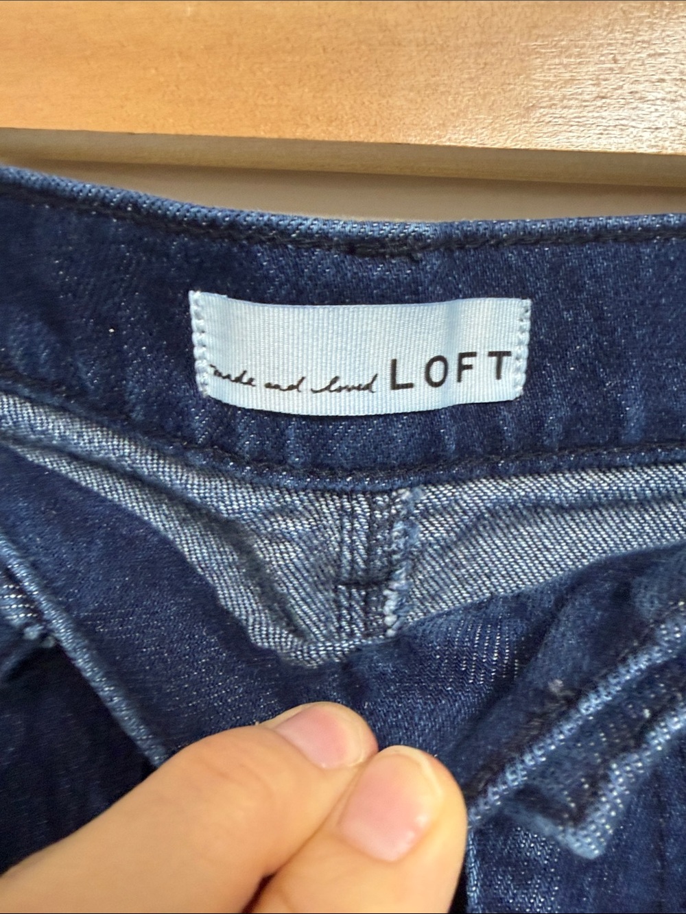 LOFT Button-Accent Dark Blue Denim High-Waist Pants - Picture 3 of 5